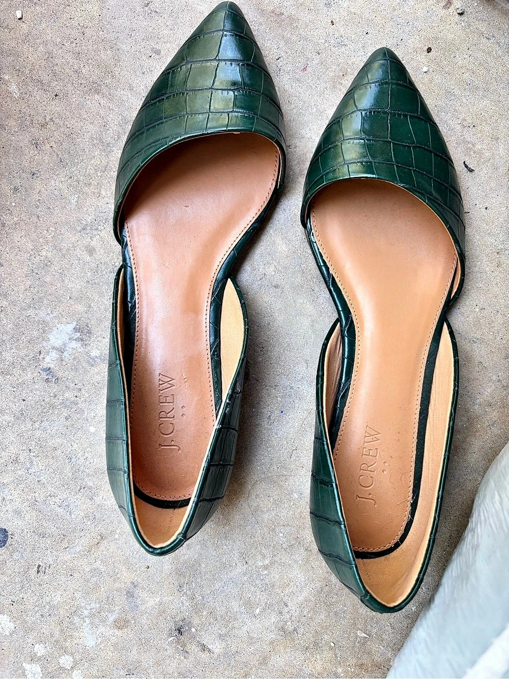 J.Crew Zoe Crocodile-Embossed D'Orsay Flats Green US 8.5
